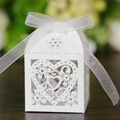 Elegant laser-cut heart pattern white gift box with white ribbon bow for wedding - Heart Floral Style (XTH-31)
