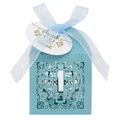 Boîte de faveur de mariage bleue découpée au laser avec design croix et étiquette - Bleu Tiffany