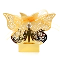Elegant gold laser-cut butterfly wedding favor box with rose patterns and orange ribbon - Reflective Gold