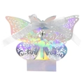 Detail of laser-cut butterfly wedding favor box with iridescent finish and white ribbon bow - Mirror Iridescent