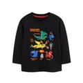 T-shirt bimbo manica lunga in cotone nero con stampe di draghi colorati e bordo rosso - 2Y(90cm) / Nero