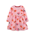 Abito rosa a maniche lunghe in cotone per bambina con stampe di gatti e cani - Stampa Rosa / 2Y(90cm)