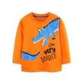 Orangefarbenes Kinder-Langarmshirt aus Baumwolle mit blauem Krokodil-Aufdruck - 2Y(90cm) / Orange
