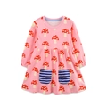 Vestido rosa de manga larga para niña con estampado de setas y bolsillos a rayas - 2Y(90cm) / Estilo Estampado de Hongos Rosa (1648)