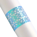 Iridescent blue laser-cut napkin ring with geometric hollow pattern for wedding - 17*4.9CM / Rainbow Blue