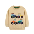 Beigefarbener Kinderpullover mit vier bunten Traktor-Stickereien aus weichem Strick - 2Y(90cm) / Traktor Stickerei (8301)