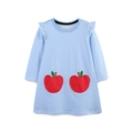 Blue and white striped girls' dress featuring red apple patches and ruffled shoulders - 2Y(90cm) / Blue And White Stripes (1641)