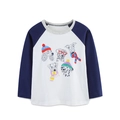 Αγόρι μακρυμάνικο raglan T-shirt με μπλε μανίκια και πολύχρωμο τύπωμα με σκυλάκια - 2Y(90cm) / Χρωματική Αντίθεση(5504)