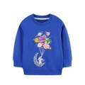 Kinder Sweatshirt in Dunkelblau mit Cartoon-Hase und Planeten-Bestickung für Mädchen - 2Y(90cm) / Königsblau(8311)