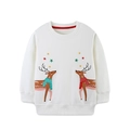 Felpa natalizia bianca in cotone per bambini con ricamo a renna e polsini a costine - 2Y(90cm) / Bianco