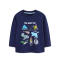 Maglia a maniche lunghe blu scuro da bambino con illustrazioni a tema spaziale e girocollo - Blu scuro / 2Y(90cm)