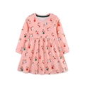 Rosa langärmliges Baumwollkleid für Mädchen mit Kaninchenmotiven und Tasche - 2Y(90cm) / Rosa Blumendruck