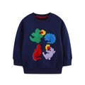 Felpa blu navy da bambino con ricami di dinosauri colorati e polsini a costine - 2Y(90cm) / Blu Marino (8293)