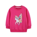 Sweat-shirt fille rose vif à manches longues avec broderie licorne et fleurs - 2Y(90cm) / Rouge Rose (8308)