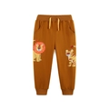 Gelbe Jogginghose für Kinder mit Löwen- und Tiger-Stickerei und verstellbarem Kordelzug - 2Y(90cm) / Ingwer Cartoon Stickerei Stil (3171)