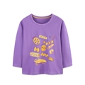 Purple long-sleeve cotton T-shirt for girls featuring a colorful pasta print design - Purple / 2Y(90cm)