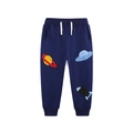 Navy blue kids joggers with elastic waist and space theme embroidery patches - Navy Blue / 2Y(90cm)