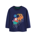 T-shirt blu scuro a maniche lunghe da bambino con stampa Babbo Natale e renne - 2Y(90cm) / Blu Marino (5508)