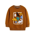 Sweatshirt jaune moutarde pour garçons avec broderie dinosaure et finitions côtelées - 2Y(90cm) / Appliqué Dinosaure (8300) / Caramel