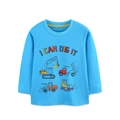 Maglia blu a maniche lunghe per bambini con simpatici veicoli da cantiere e scritte colorate - Stile 5498 (5498) / 2Y(90cm)