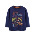 Maglia blu scuro a maniche lunghe per bambini con stampe di animali e scollo arancione - 2Y(90cm) / Blu Marino (5517)
