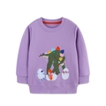 Sweatshirt violet à manches longues pour filles avec patch dinosaure et bords-côtes - Violet / 2Y(90cm)