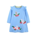 Abito da bambina in cotone azzurro con ricami di coniglietti e volant sulle spalle - Blu Chiaro (1656) / 2Y(90cm)