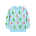 Kids light blue crewneck sweatshirt with festive Christmas trees and Santa prints - 2Y / Light Blue