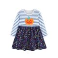 Abito da bambina per Halloween con applicazione di zucca e gonna a stampa colorata - 2Y(90cm) / Stampa di Halloween a Righe Blu