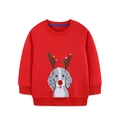 Sweat-shirt rouge pour filles avec broderie de chien renne de Noël et bords-côtes - 2Y(90cm) / Rouge (8296)