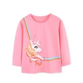 Camiseta rosa de manga larga para niña con estampado de unicornio y arcoíris - 2Y(90cm) / Rosa