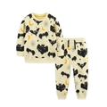 Kids Halloween loungewear set with bat print sweatshirt and pants in soft yellow - 2Y(90) / Beige Bat Print