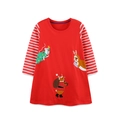 Abito natalizio rosso a maniche lunghe per bambine con ricami di animali e righe bianche - 2Y(90cm) / Strisce rosse