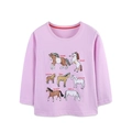 T-shirt bambina maniche lunghe in cotone lavanda con stampa a motivi di cavalli cartoon - 2Y / Lavanda (5513)