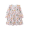 White Christmas reindeer print long sleeve dress with frill shoulder details - White Printed (1668) / 2Y(90cm)