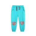 Pantalon de jogging bleu sarcelle pour fille avec cordon rouge et patch cœur - Jogging Bleu Éclatant (3195) / 2Y(90cm)