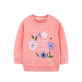 Sweat en coton rose pour fille avec imprimé floral coloré et bords-côtes - 2Y(90cm) / Rose (8329)