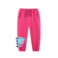 Pantaloni sportivi rosa vivace per bambini con patch dinosauro blu e coulisse viola - 2Y(90cm) / Rosa Fucsia (3206)