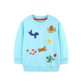 Sweat bleu clair pour filles avec broderies d'animaux marins colorés et col rond - Style Broderie Éponge Créatures Marines (8330) / 2Y(90cm)
