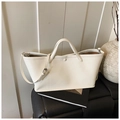 Borsa tote minimalista in pelle PU bianco crema con manici e tracolla regolabile rimovibile - Bianco