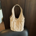 Sac hobo en toile rayée beige et blanc avec trois poches avant à boutons-pression - Kaki