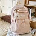 Sac à dos en nylon rose avec pendentif étoile et poches plissées pour étudiants - Rose avec pendentif