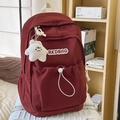 Waterproof burgundy nylon backpack for students featuring a white plush star charm - Red with Pendant