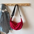 Minimalist red crescent nylon crossbody bag with adjustable black strap and large capacity - Wine Red Without Pendant