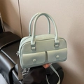 Borsa Boston verde menta chiaro con doppie tasche e tracolla regolabile in PU - Verde