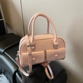 Borsa a mano Boston rosa con doppie tasche frontali e dettagli argento da donna - Rosa
