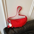 Minimalist red leather hobo bag with distinctive leather elephant charm accessory - Red (With Pendant)