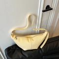 Pale yellow croissant shoulder bag in textured lychee grain leather with adjustable strap - Light Yellow