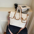 Canvas tote bag in white and brown with adjustable pink strap for commuting - Off-white