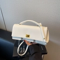 White minimalist square top-handle bag with gold twist lock and adjustable shoulder strap - White & Gold